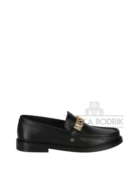 Mocasines Negros con Logo Dorado