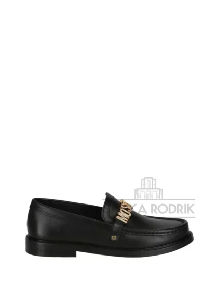Mocasines Negros con Logo Dorado