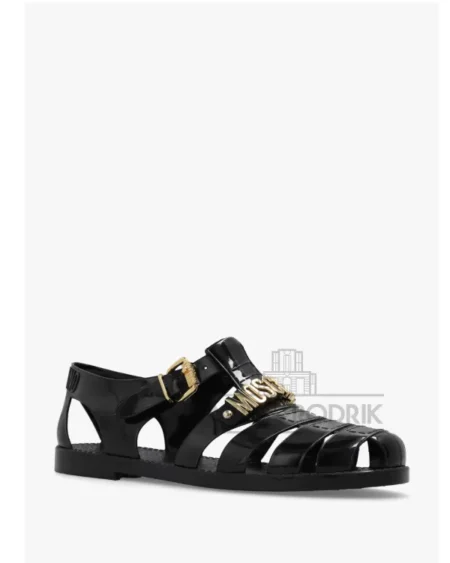 Sandalias Negras - Logo Dorado