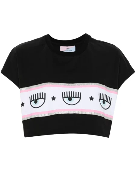 Croptop - Negro/Blanco con Rosado