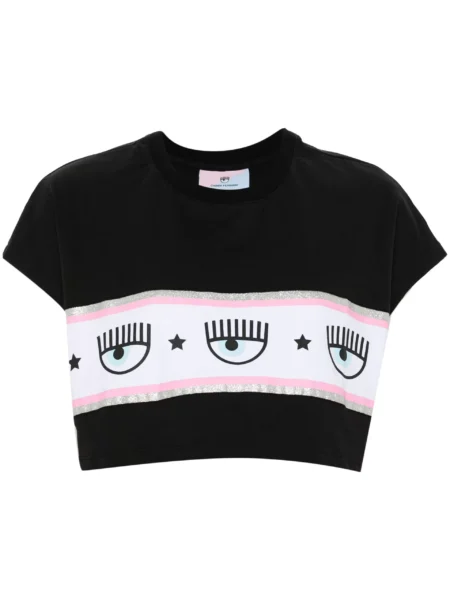 Croptop - Negro/Blanco con Rosado