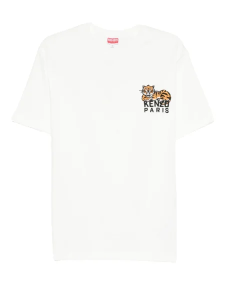 Polera Kenzo Blanca de Algodón - Camiseta con Mini Tigre Bordado