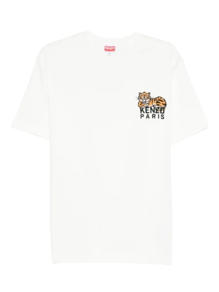 Polera Kenzo Blanca de Algodón - Camiseta con Mini Tigre Bordado