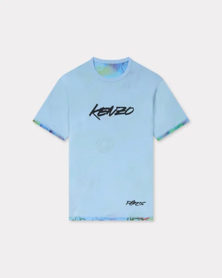 Polera Kenzo Celeste Reversible - Camiseta Doble Vista Estampado Artístico