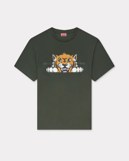 Polera Kenzo Verde Oliva - Camiseta Tigre Grande Delante y Detrás