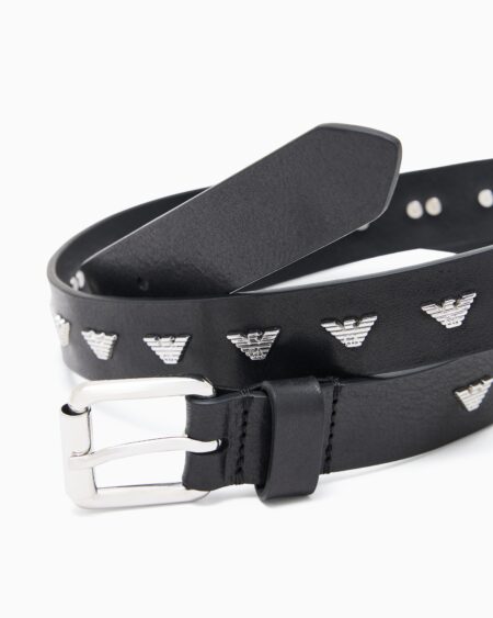 Cinturón Emporio Armani Hombre Cuero Águilas Metálicas