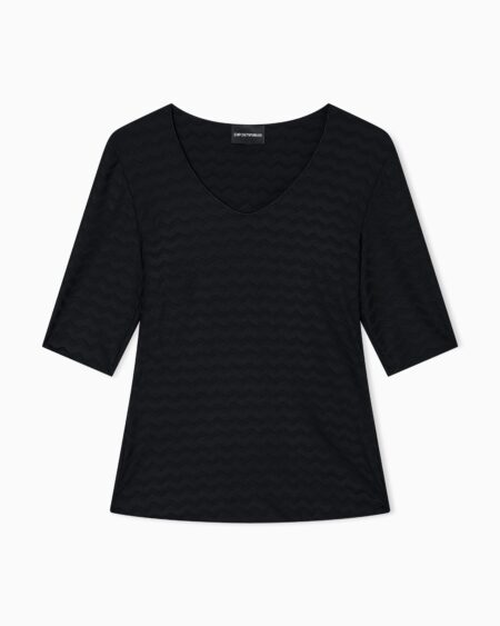 Top Negro Emporio Armani Mujer Manga Media con Textura