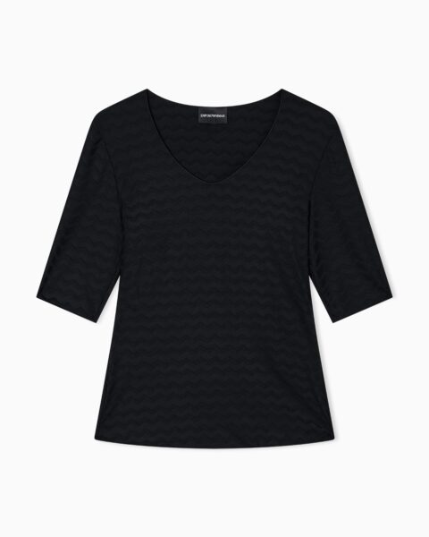 Top Negro Emporio Armani Mujer Manga Media con Textura
