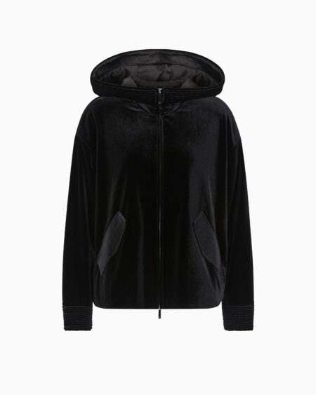 Chaqueta Negra Emporio Armani Mujer Terciopelo Capucha Casual Chic