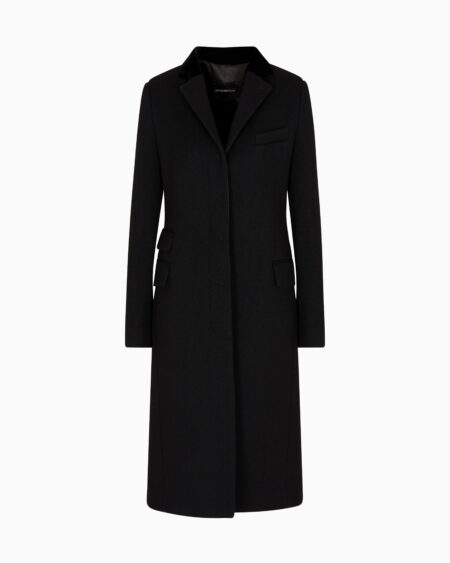 Abrigo Negro Emporio Armani Mujer Largo Corte Sastre Elegante