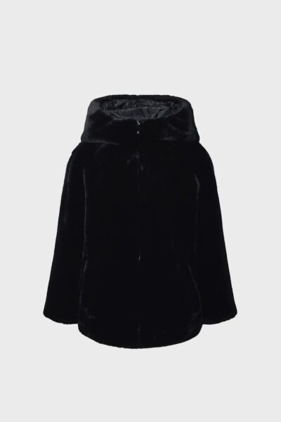 Parka Negra Reversible Emporio Armani Mujer Capucha Pelo Ajuste Cintura