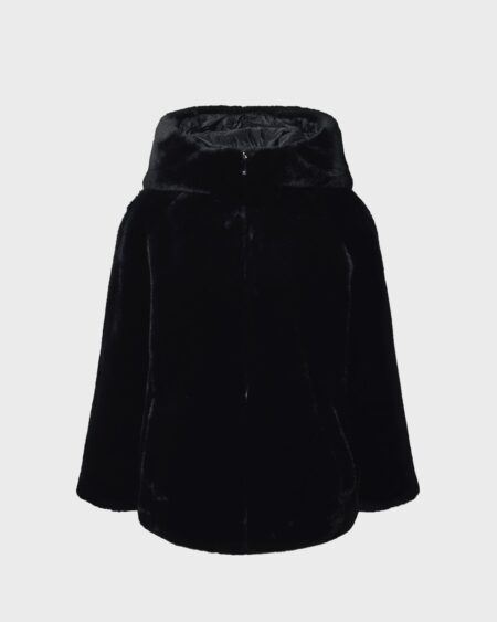 Parka Negra Reversible Emporio Armani Mujer Capucha Pelo Ajuste Cintura