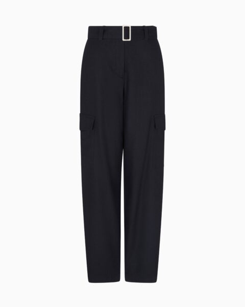 Pantalón Azul Emporio Armani Mujer Cinturón Tiro Alto Corte Recto