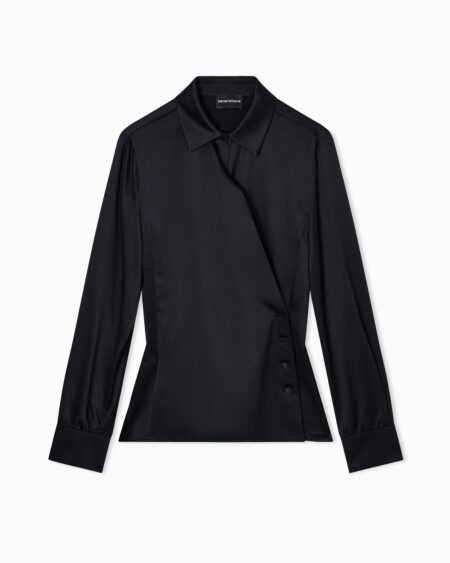 Blusa Negra Cruzada Emporio Armani Mujer Satinada Elegante