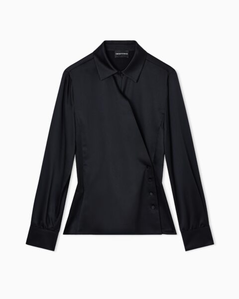 Blusa Negra Cruzada Emporio Armani Mujer Satinada Elegante