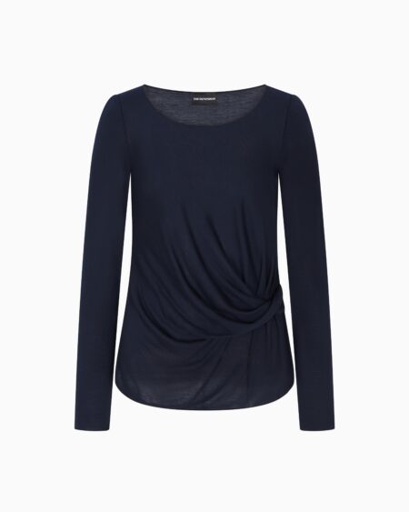 Top Azul Emporio Armani Mujer Manga Larga con Drapeado
