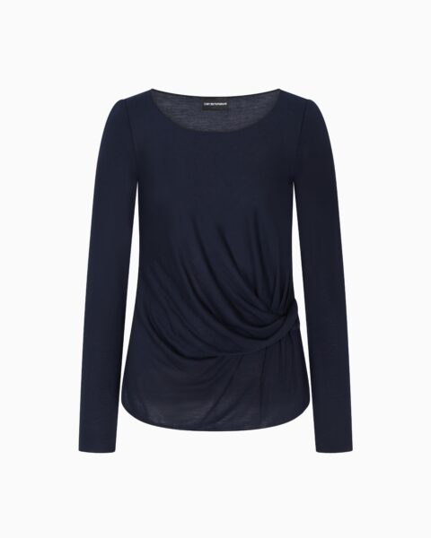 Top Azul Emporio Armani Mujer Manga Larga con Drapeado