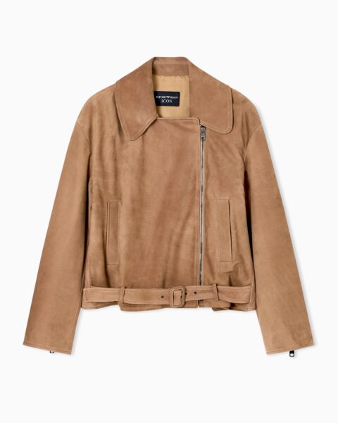 Chaqueta Café Emporio Armani Mujer Tipo Gamuza Cinturón Diseño Moderno