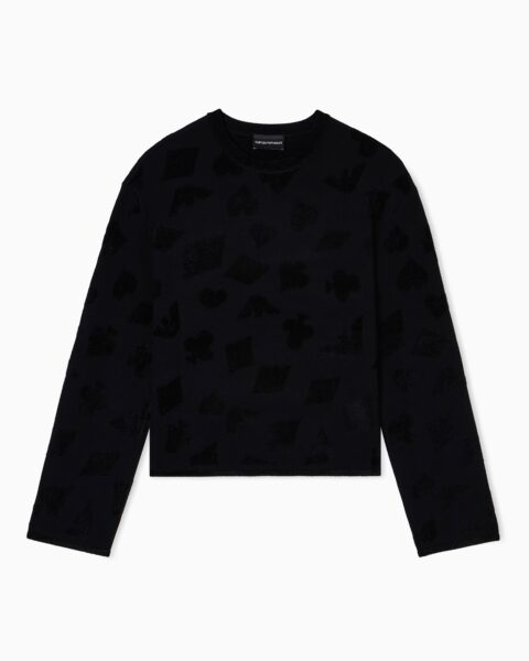 Sweater Negro Emporio Armani Mujer Estampado Tonal Diseño Moderno