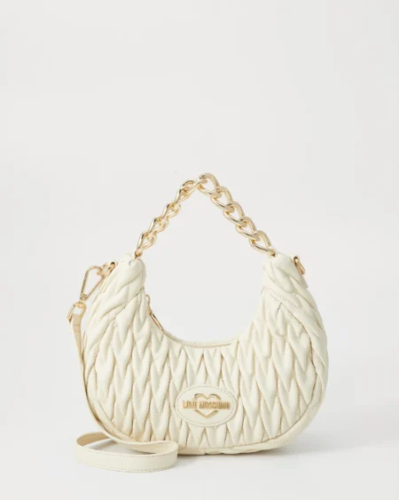 Cartera Hobo Blanca Love Moschino Acolchada con Cadena