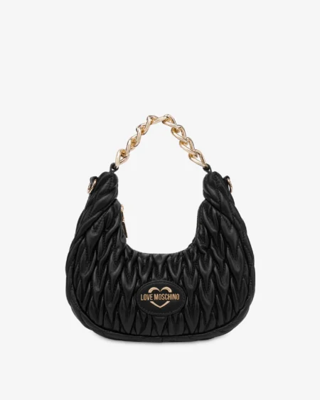Cartera Hobo Negra Love Moschino Acolchada con Cadena