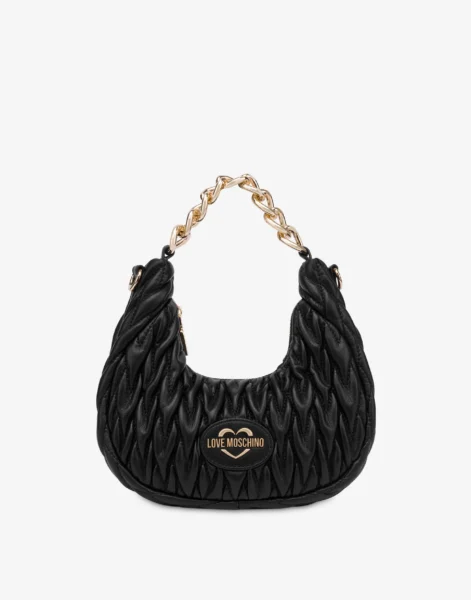 Cartera Hobo Negra Love Moschino Acolchada con Cadena