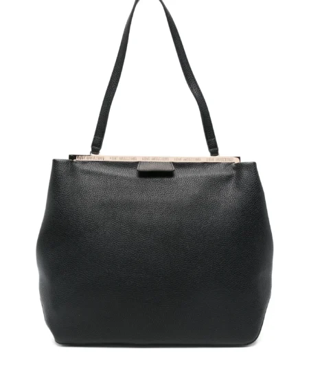 Cartera Tote Negra Love Moschino con Detalle Metálico Superior
