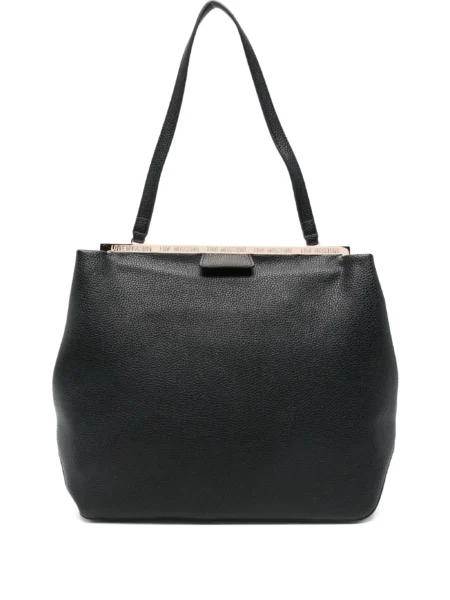 Cartera Tote Negra Love Moschino con Detalle Metálico Superior