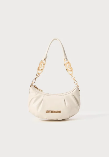 Cartera Hobo Beige Love Moschino con Detalles Metálicos Dorados