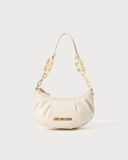 Cartera Hobo Beige Love Moschino con Detalles Metálicos Dorados