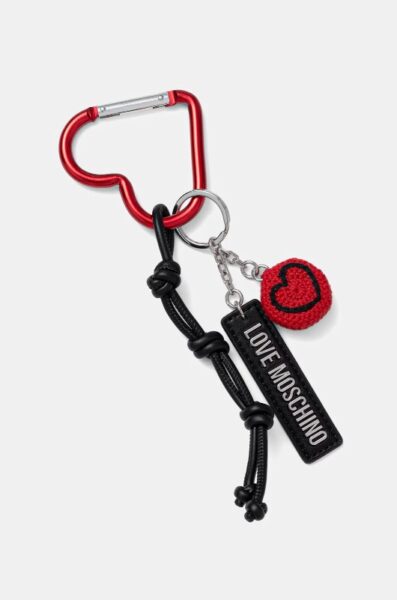 Llavero Love Moschino Negro con Corazón Tejido y Mosquetón