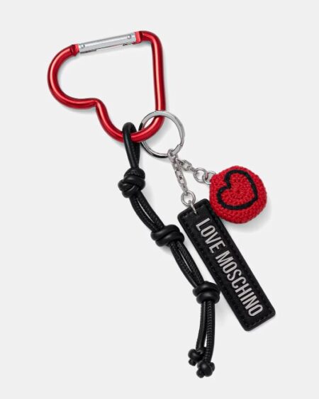 Llavero Love Moschino Negro con Corazón Tejido y Mosquetón
