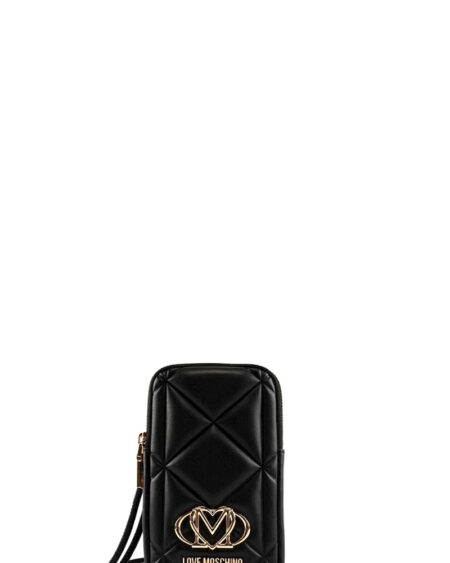 Porta Celular Negro Love Moschino Acolchado con Logo Metálico