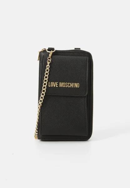 Porta Celular Negro Love Moschino con Cadena Dorada
