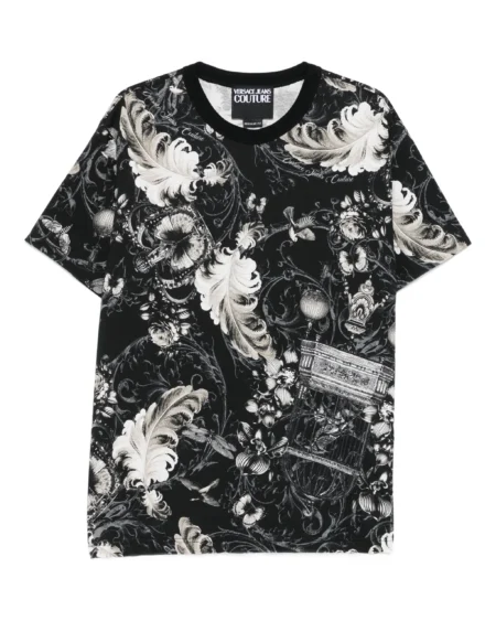 Polera Versace Negra Estampado Barroco Blanco