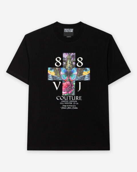 Polera Versace Negra Estampado Gráfico Multicolor