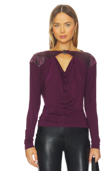 Top Versace Burdeo Mujer Espalda Abierta Drapeado