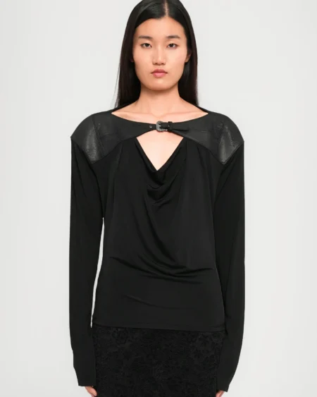 Top Versace Negro Mujer Drapeado Detalle Metálico