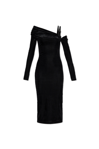 Vestido Versace Negro Velvet Off Shoulder Midi