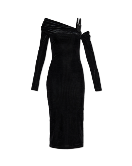 Vestido Versace Negro Velvet Off Shoulder Midi