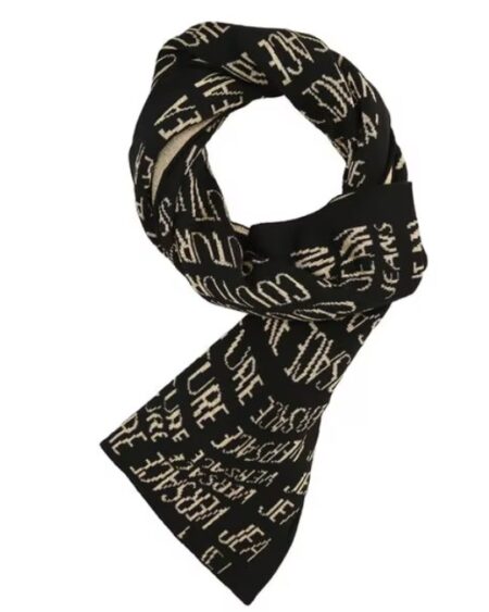 Bufanda Versace Negra Tejida Logo All Over