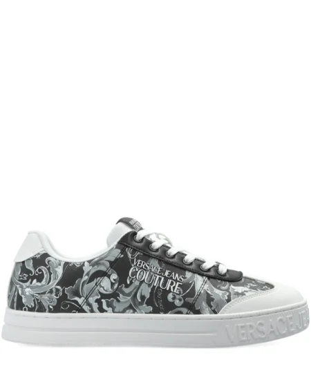 Zapatillas Versace Negras Estampado Barroco Suela Blanca