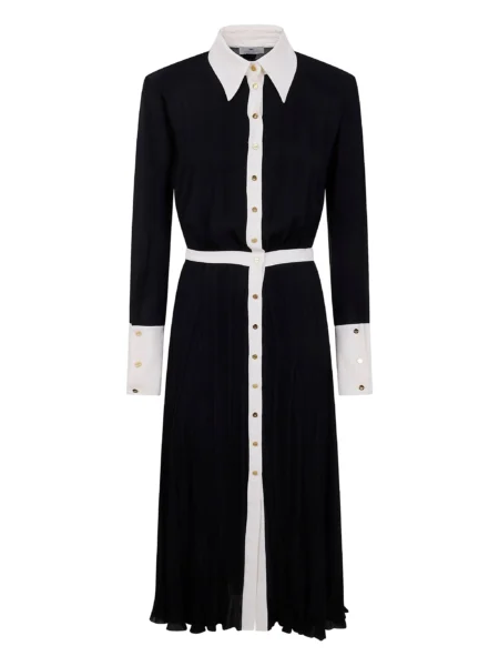 Vestido Camisero Midi Elisabetta Franchi Negro con Detalles Blancos