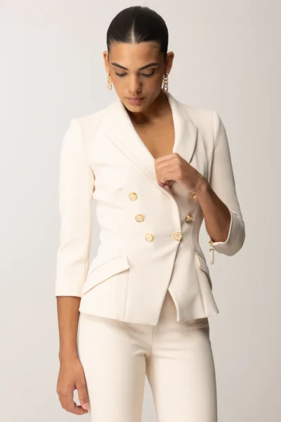 Blazer Elisabetta Franchi Crudo Doble Botonadura con Botones Dorados
