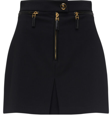 Mini Falda Elisabetta Franchi Negra con Cierres y Detalles Dorados
