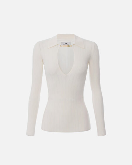 Sweater Elisabetta Franchi Crudo Tejido Entallado con Detalle Metálico