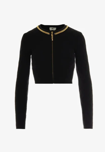 Sweater Elisabetta Franchi Negro Crop con Cadena Dorada