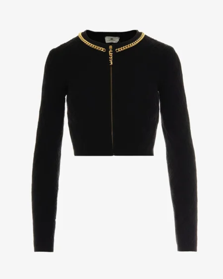 Sweater Elisabetta Franchi Negro Crop con Cadena Dorada