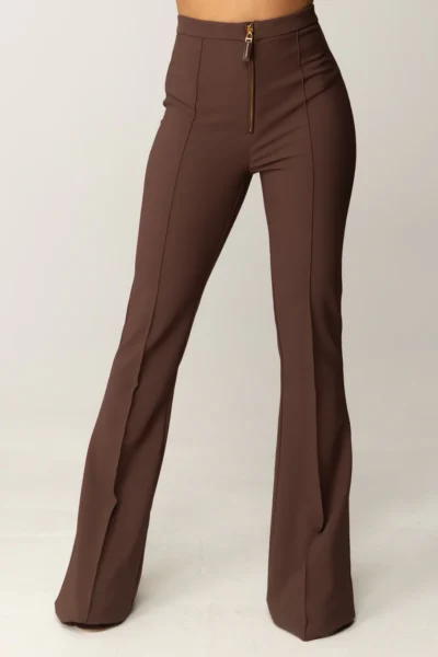 Pantalón Elisabetta Franchi Café Flare de Tiro Alto
