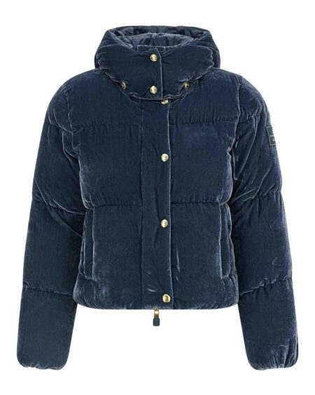 Chaqueta Elisabetta Franchi Azul Puffer Efecto Terciopelo con Capucha